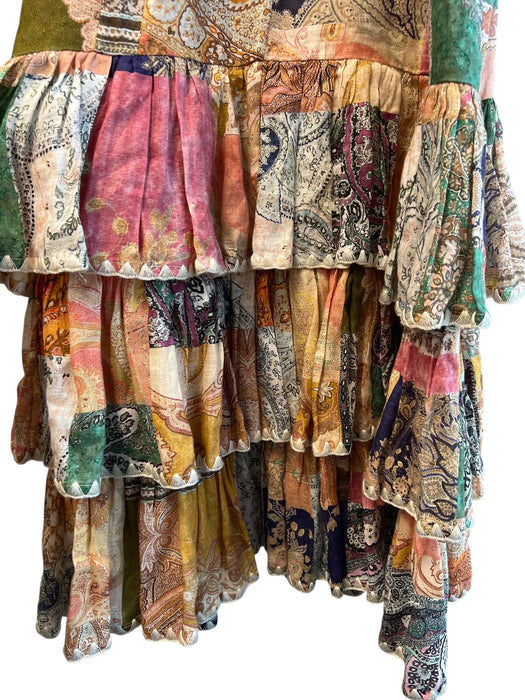 Zimmermann Size Est S Pink, Green & Multi Print Linen Maxi Puff Sleeve Dress Pink, Green & Multi Print / Est S