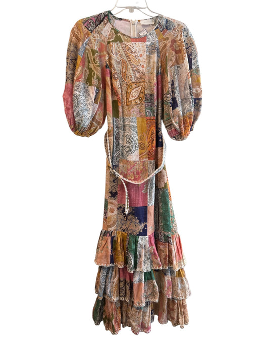 Zimmermann Size Est S Pink, Green & Multi Print Linen Maxi Puff Sleeve Dress Pink, Green & Multi Print / Est S