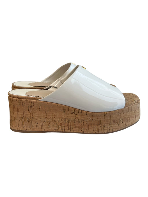 Larroude Shoe Size 9 White Patent Leather Cork Open Toe & Heel Platform Shoes White / 9