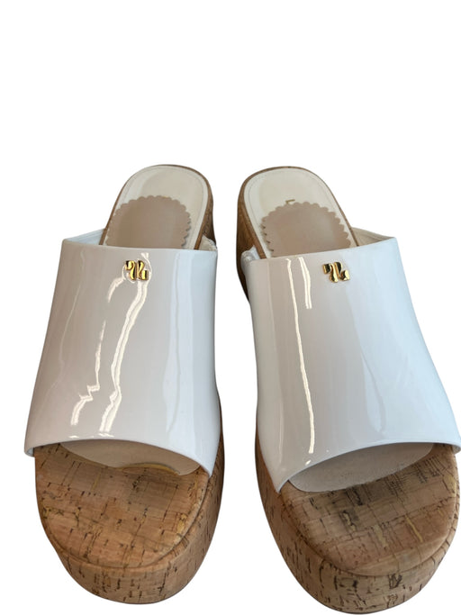 Larroude Shoe Size 9 White Patent Leather Cork Open Toe & Heel Platform Shoes White / 9