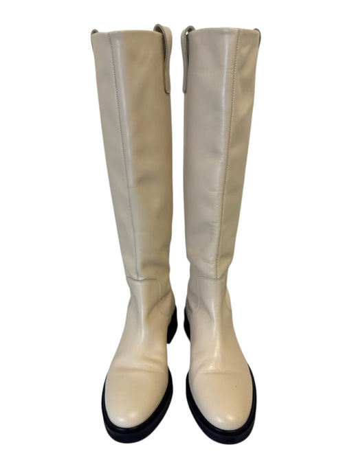 aeyde Shoe Size 39 Cream White Leather Upper Round Toe Knee High Pull Tabs Boots Cream White / 39