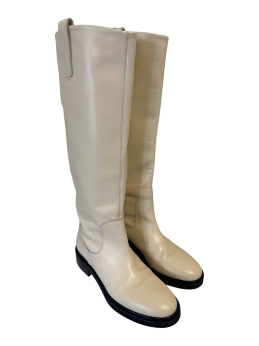 aeyde Shoe Size 39 Cream White Leather Upper Round Toe Knee High Pull Tabs Boots Cream White / 39