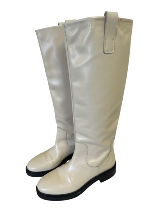 aeyde Shoe Size 39 Cream White Leather Upper Round Toe Knee High Pull Tabs Boots Cream White / 39
