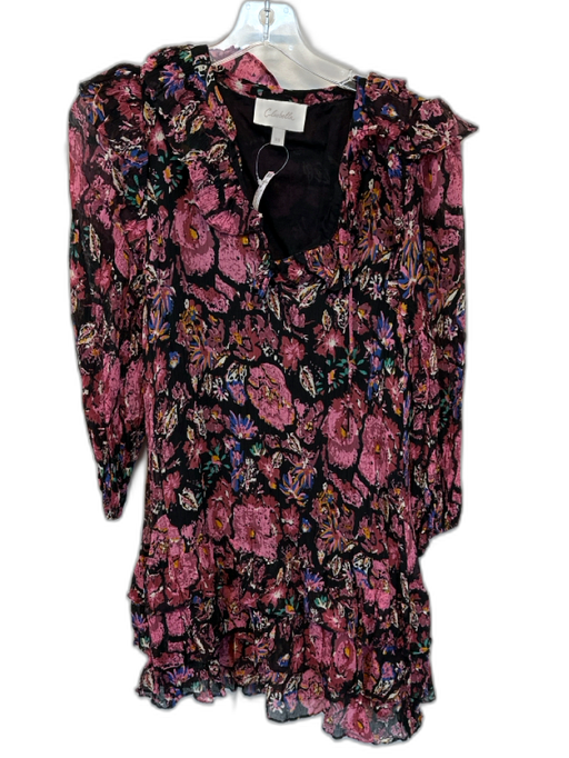 Cleobella Size XS Purple & Black Nylon Floral Abstract Long Sleeve Dress Purple & Black / XS