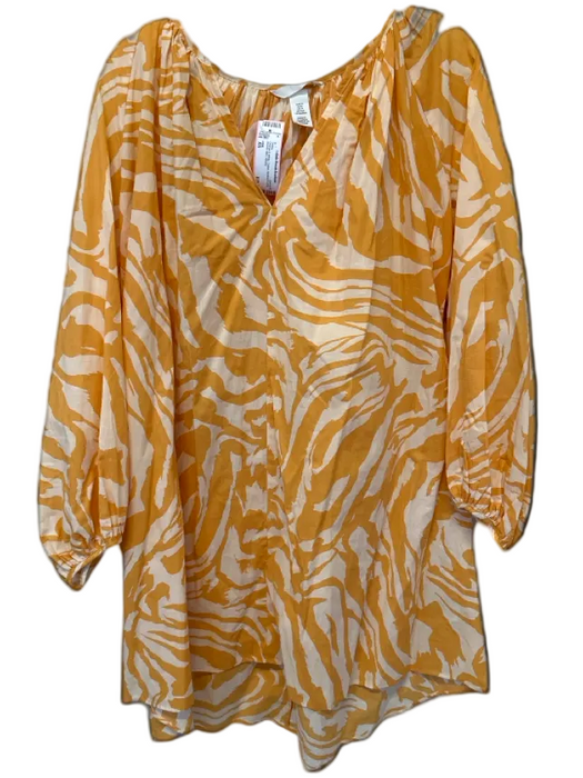 H&M Size XS Orange & White Cotton Abstract Long Sleeve Mini Dress Orange & White / XS