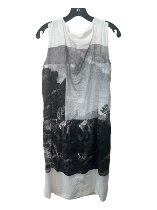 Dries Van Noten Size 42 White & Black Cotton Paneled lined Plant Print Dress White & Black / 42