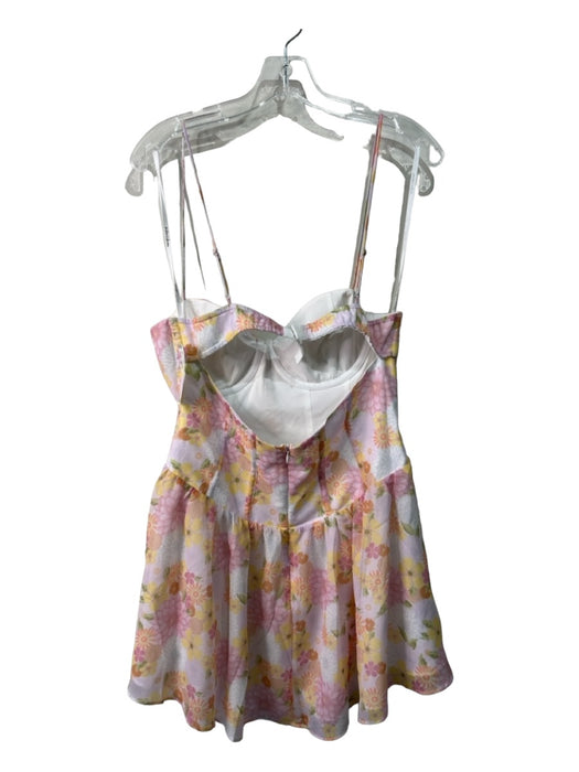 For Love and Lemons Size XL White Pink & Yellow Recycled Polyester Mini Dress White Pink & Yellow / XL