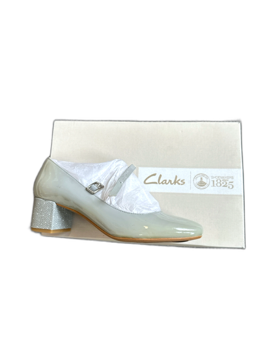 Clarks Shoe Size 9.5 Grey strap Block Heel Suede Bottom Heels Grey / 9.5