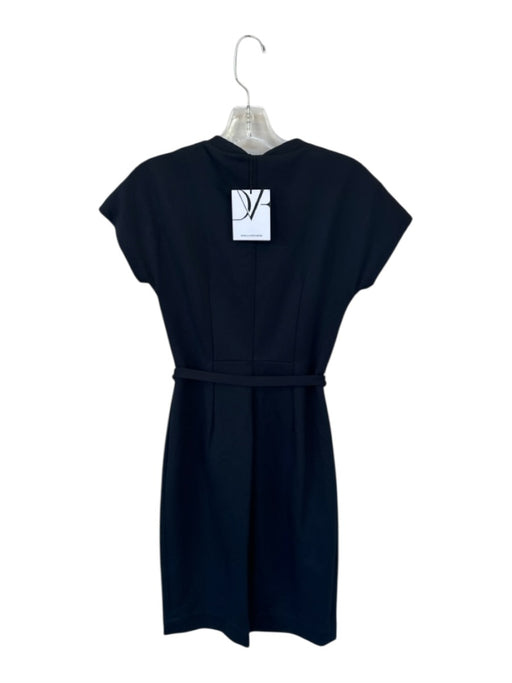 Diane Von Furstenberg Size 4 Navy Polyester Blend Front Zip Belt Midi Dress Navy / 4