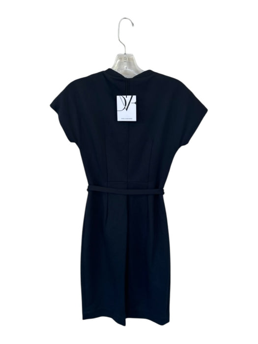 Diane Von Furstenberg Size 4 Navy Polyester Blend Front Zip Belt Midi Dress Navy / 4