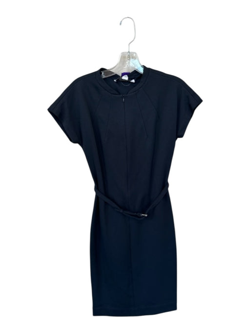 Diane Von Furstenberg Size 4 Navy Polyester Blend Front Zip Belt Midi Dress Navy / 4