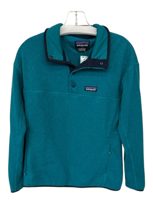 Patagonia Size M Teal & Navy Polyester Long Sleeve Snap buttons Athletic Jacket Teal & Navy / M