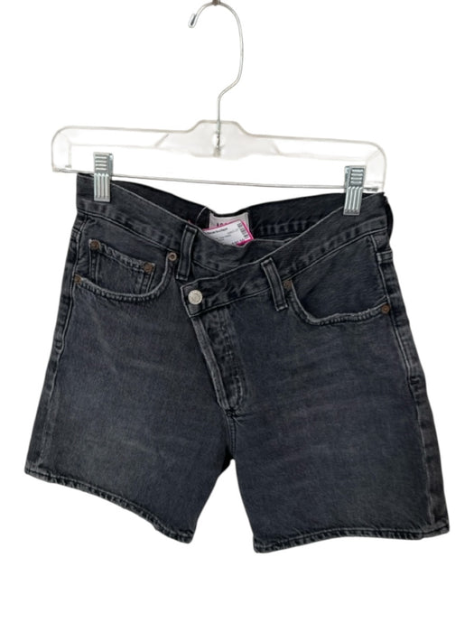 Agolde Size 26 Black Organic Cotton High Waist Crossover Denim Shorts Black / 26