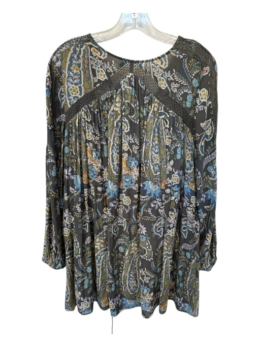 Free People Size S gray & green Polyester Long Sleeve Botanical Lace Up Dress gray & green / S