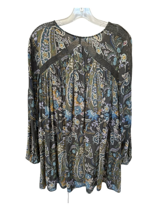 Free People Size S gray & green Polyester Long Sleeve Botanical Lace Up Dress gray & green / S