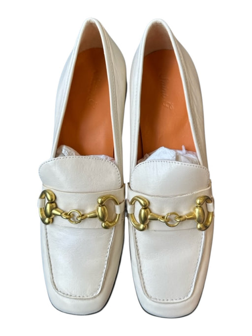 Saint G Shoe Size 39 White & Gold Leather Horsebit Block Heel Square Toe Loafers White & Gold / 39