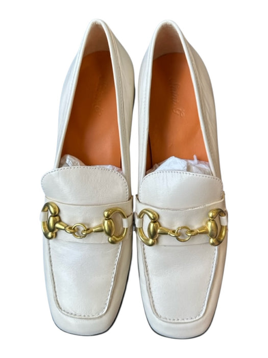 Saint G Shoe Size 39 White & Gold Leather Horsebit Block Heel Square Toe Loafers White & Gold / 39