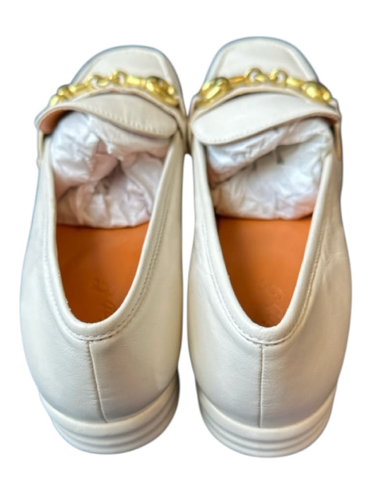 Saint G Shoe Size 39 White & Gold Leather Horsebit Block Heel Square Toe Loafers White & Gold / 39