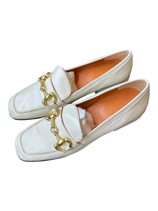 Saint G Shoe Size 39 White & Gold Leather Horsebit Block Heel Square Toe Loafers White & Gold / 39