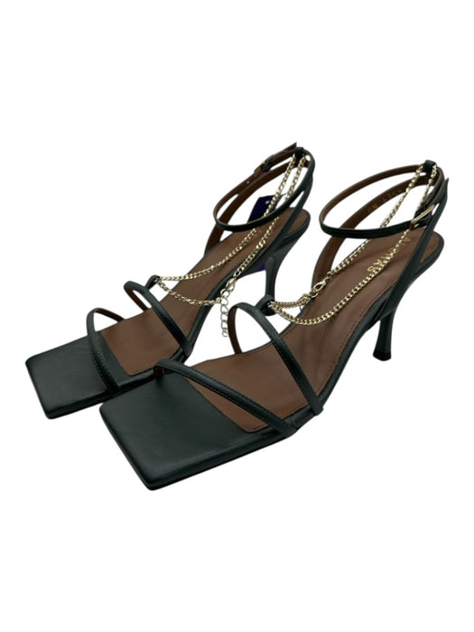 Alohas Shoe Size 39 Dark Green & Gold Leather Chain Detail Square Toe Sandals Dark Green & Gold / 39
