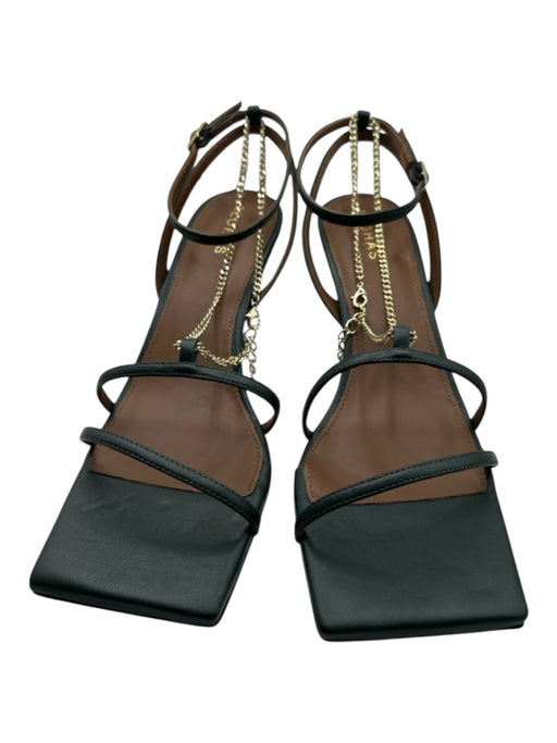 Alohas Shoe Size 39 Dark Green & Gold Leather Chain Detail Square Toe Sandals Dark Green & Gold / 39