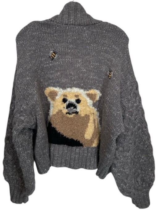 Pilcro Size S Gray & Tan Cotton Blend Knit Bear Chunky Open Front Sweater Gray & Tan / S