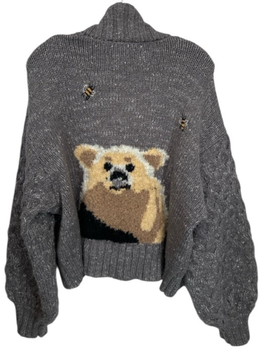 Pilcro Size S Gray & Tan Cotton Blend Knit Bear Chunky Open Front Sweater Gray & Tan / S
