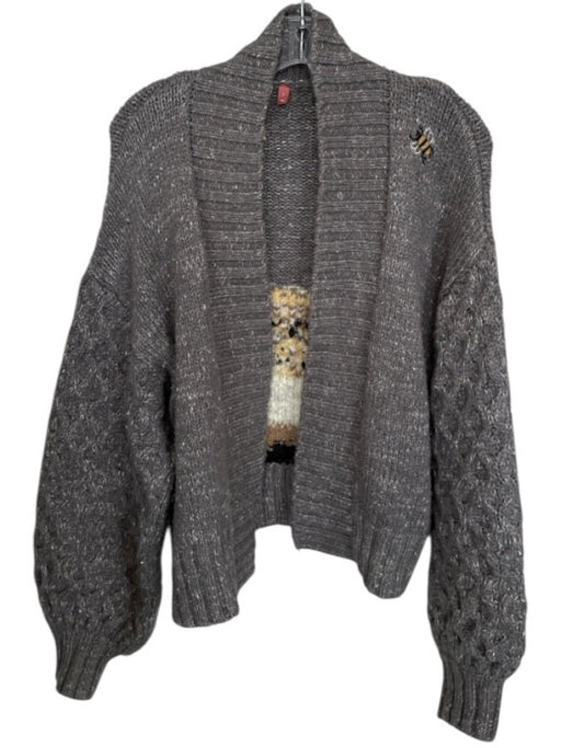 Pilcro Size S Gray & Tan Cotton Blend Knit Bear Chunky Open Front Sweater Gray & Tan / S