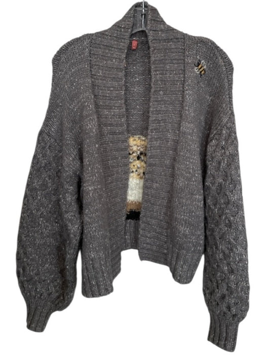 Pilcro Size S Gray & Tan Cotton Blend Knit Bear Chunky Open Front Sweater Gray & Tan / S