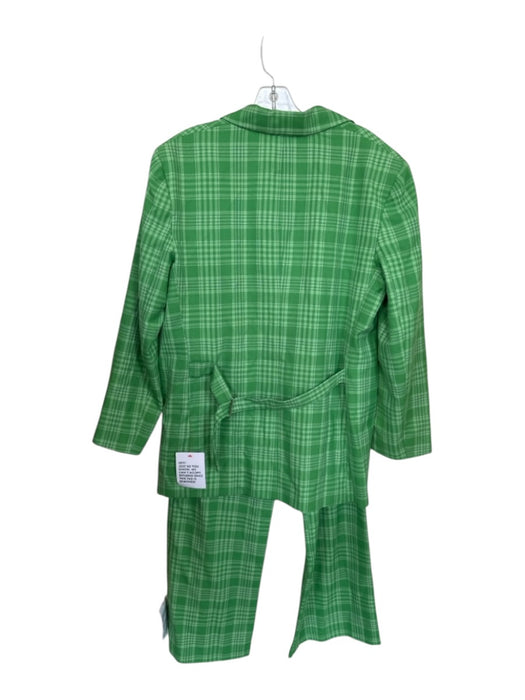 Asos Size 0 Green Polyester Long Sleeve Plaid 2 Button Pant Set Green / 0