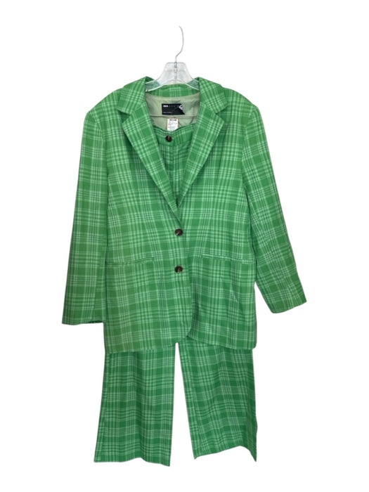 Asos Size 0 Green Polyester Long Sleeve Plaid 2 Button Pant Set Green / 0