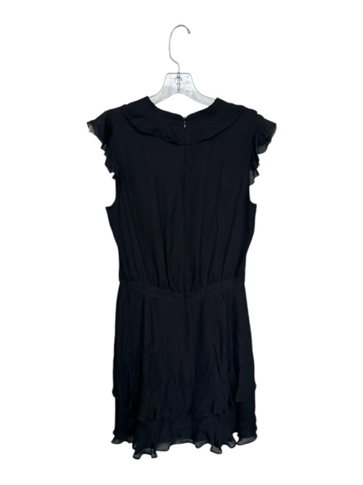 Parker Size 4 Black Silk Flutter Sleeves Ruffles Back Zip Dress Black / 4