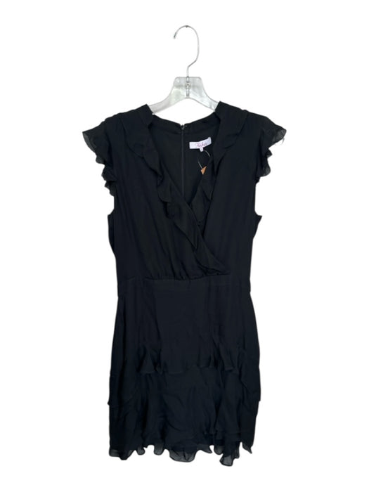 Parker Size 4 Black Silk Flutter Sleeves Ruffles Back Zip Dress Black / 4