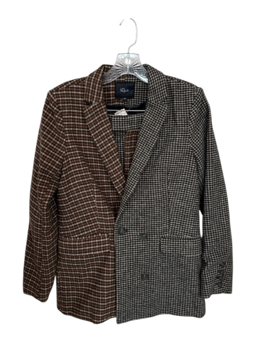 Rails Size XS Brown & Tan Wool Blend Houndstooth Double Breast Mini Skirt Set Brown & Tan / XS
