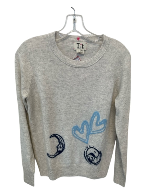 Lisa Todd Size S Gray & Blue Cashmere Hearts Moon Long Sleeve Knit Sweater Gray & Blue / S