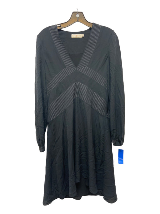 Tory Burch Size 2 Black & Silver Silk Long Sleeve Metallic Thread Dress Black & Silver / 2