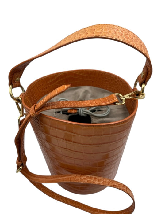 Vicenzo Leather Light Brown Leather Croc Embossed bucket Crossbody Hand Bag Light Brown / M