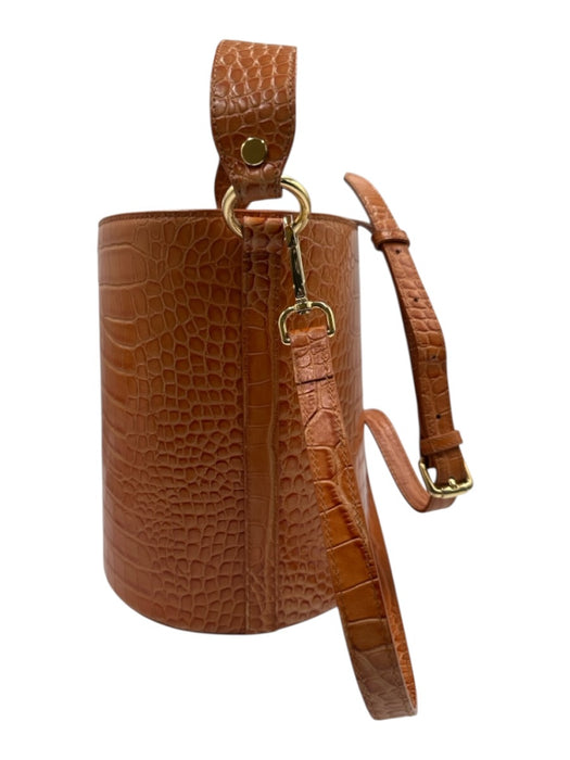 Vicenzo Leather Light Brown Leather Croc Embossed bucket Crossbody Hand Bag Light Brown / M