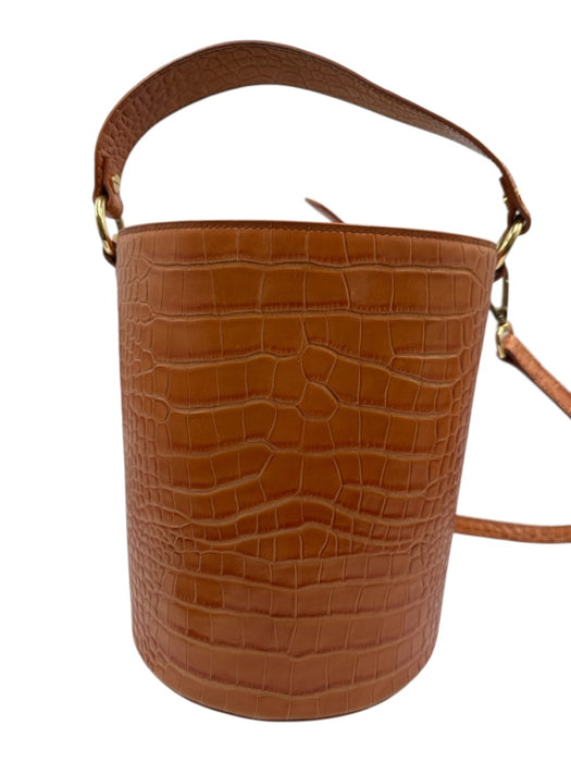 Vicenzo Leather Light Brown Leather Croc Embossed bucket Crossbody Hand Bag Light Brown / M