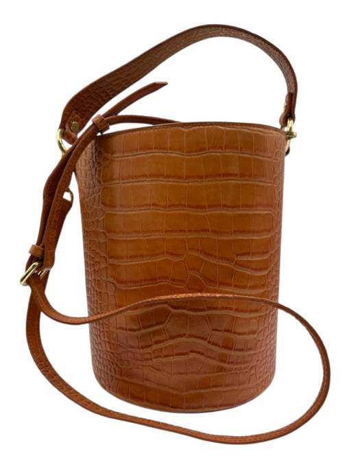 Vicenzo Leather Light Brown Leather Croc Embossed bucket Crossbody Hand Bag Light Brown / M