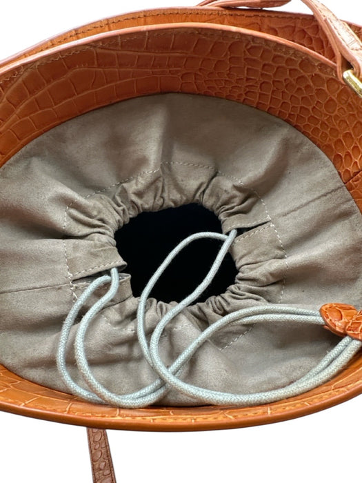 Vicenzo Leather Light Brown Leather Croc Embossed bucket Crossbody Hand Bag Light Brown / M