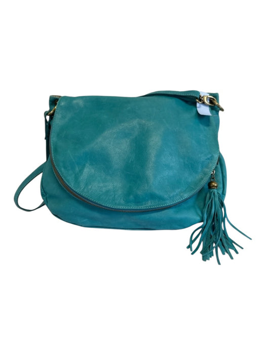 Teal Blue Leather Tassel Flap Zip Crossbody Bag Teal Blue / L