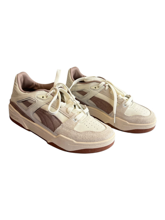 Puma Shoe Size 7 Latte Leather & Manmade Almond Toe Suede Detail Lace Up Shoes Latte / 7