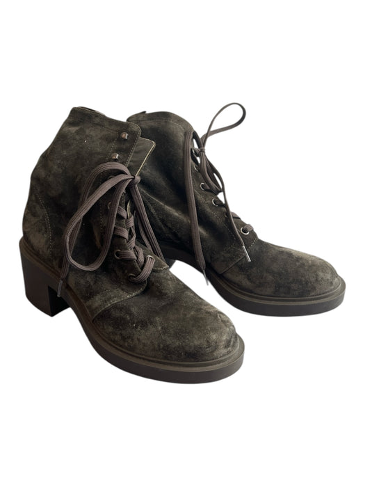 Gianvito Rossi Shoe Size 37.5 Army Green Leather Suede Almond Toe Booties Army Green / 37.5