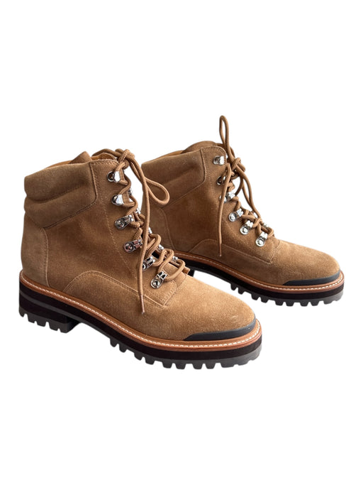 Marc Fisher Shoe Size 7 Camel Leather Suede Almond Toe Lace Up Combat Booties Camel / 7