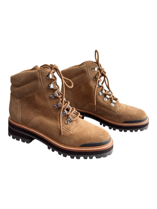Marc Fisher Shoe Size 7 Camel Leather Suede Almond Toe Lace Up Combat Booties Camel / 7