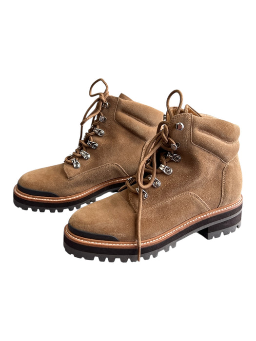 Marc Fisher Shoe Size 7 Camel Leather Suede Almond Toe Lace Up Combat Booties Camel / 7