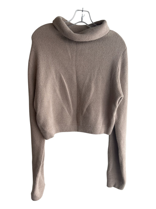 Free People Size M Brown Cotton Blend Mock Neck Long Sleeve Cropped Sweater Brown / M