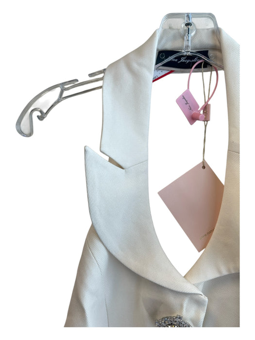 Nana Jacqueline Size XL Cream Polyester Lapel Open Back Gemstone Flare Vest Cream / XL