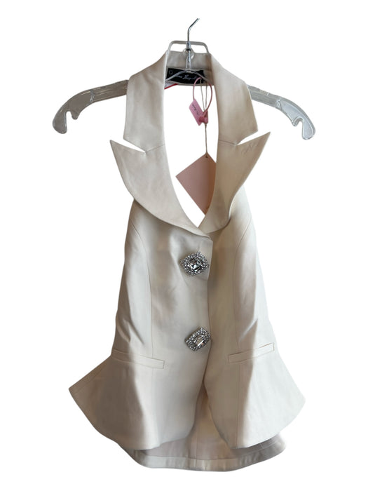 Nana Jacqueline Size XL Cream Polyester Lapel Open Back Gemstone Flare Vest Cream / XL